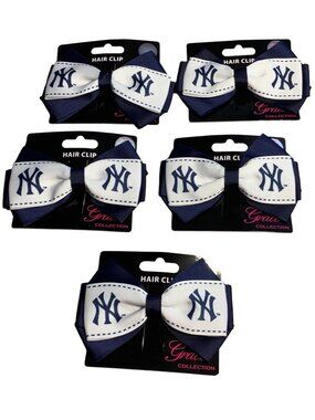 5 New York Yankees Hair Bow Clip MLB Licensed Navy & White Grace Collection